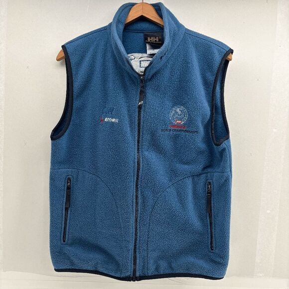 Vintage Helly Hansen Fleece Vest Mens Medium Full Zip Powder 8 USA Teal Blue EUC - Picture 1 of 9